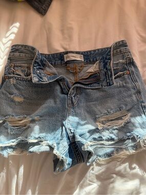Stradivarius Light Blue Distressed Denim Shorts